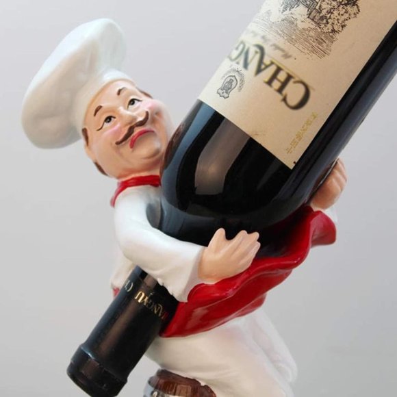 New Classic Chef Sitting on Wine Barrel Wine Holder Sculpted for Home Decoration - Picture 5 of 5